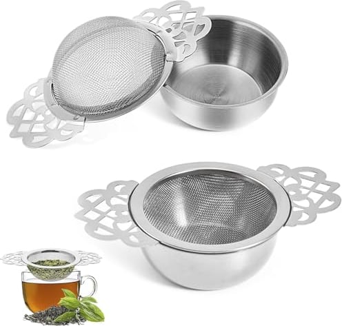 2 Pack Small Fine Mesh Tea Strainers with Bowl, Stainless Steel Mesh Tea Infuser, Silvery Tea Strainers for Loose Tea Single Cup (2silvery)