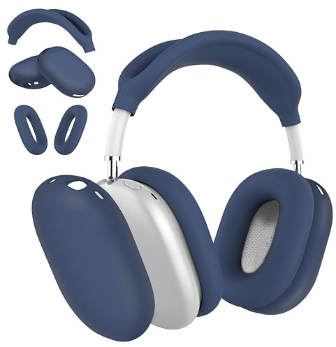MyGadget Fundas para Apple Airpods MAX [3 en 1] - 1x Banda para la Cabeza | 2X Almohadillas para Oídos para Interior & Exterior - Case en Silicona Azul Oscuro