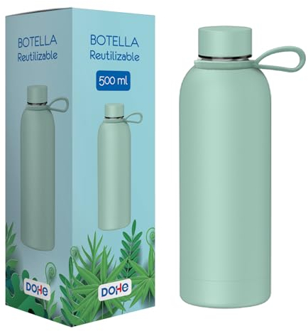 Dohe - Botella de Agua Térmica Acero Inoxidable 500 ml - Mantiene 24 h. Frío y 12 h. Calor, Sin BPA, Tapón Hermético Antigoteo y Asa - Verde