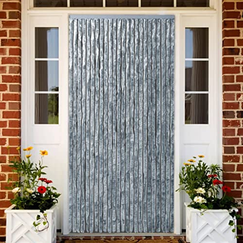 Kavolet Türvorhang aus Chenille, 100x220 cm Fadenvorhang Insektenschutz Fliegenschutz Vorhang Flauschvorhang Plüschvorhang Türvorhang für Camping Wohnwagen Weiß und grau