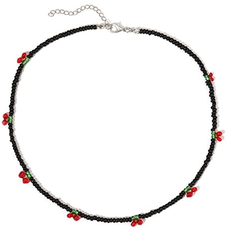 HUANIZI Collana girocollo fatta a mano con perline di riso e ciliegia, da donna, alla moda, bohémien, per clavicola, feste, dichiarazione