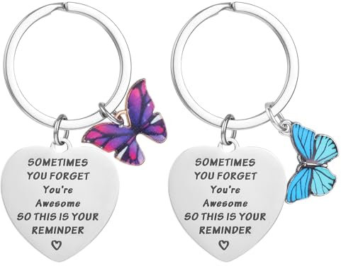 oruola 2pcs Aufmunterung Schlüsselanhänger mädchen,Herzförmig Schmetterling Glücksbringer Geschenke,Inspirierende Schlüsselanhänger Damen, Motivationsschlüsselanhänger für Auto Schlüssel Geldbeutel