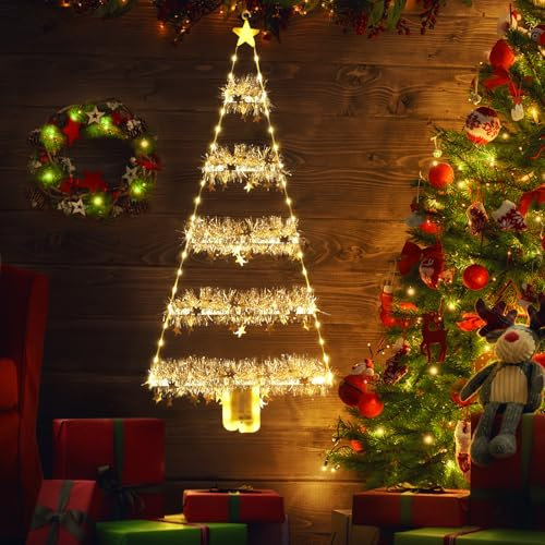Geemoo Luces con 81 cm LED Arbol de Navidad, Luces Exterior Batería con Temporizador, 8 Modos,Guirnalda de Oropel de Navidad, Luces Decoración para Ventanas, Puerta, Regalo, Interior (Blanco Calido)