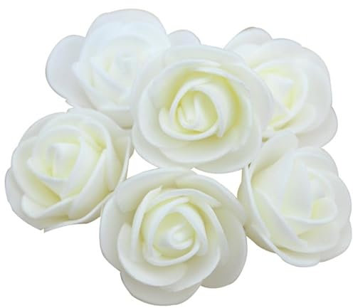 Wisafory Lot de 100 mini têtes de roses artificielles en mousse - Pour mariage, bouquet de mariée, fête, décoration de maison, bricolage, Saint-Valentin, blanc laiteux