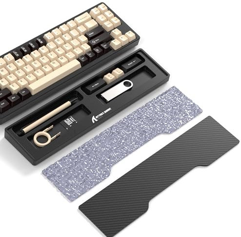 ATTACK SHARK CNC Aluminum Alloy Keyboard Wrist Rest with Partition Storage Case, 2 Acrylic Top Covers, Ergonomic Non-Slip Support for TKL Mechanical Keyboards, Ideal for Office/Home-Black