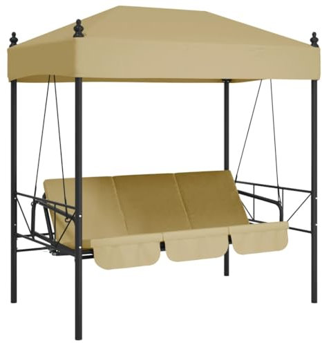 Canditree Balancelle de Jardin Convertible 3 Places avec Auvent et Coussins, Balancelle avec Dossier Inclinable pour Porche Patio (Sable)