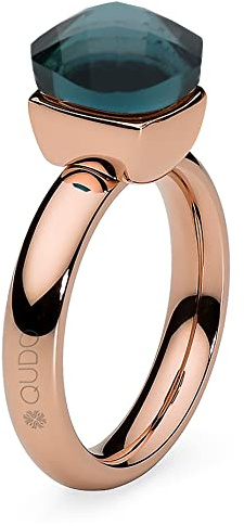 Qudo Firenze Edelstahl rose farbenem Ring mit london blue Stein (blau/türkis) (62 (21))