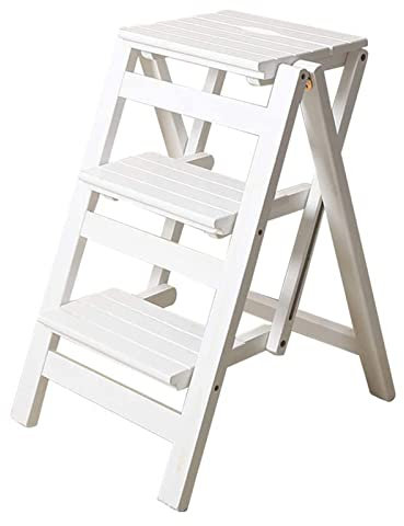 QZQJUILU Escabeau Accueil Escabeau Pliant Escabeau en Bois Multifonction/Blanc
