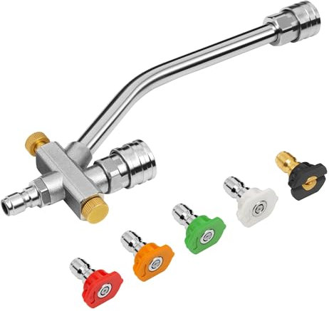 MATXREE Pressure Washer Foam Cannon Dual-Connector Lance with 1/4 Quick Connect, Power Washer Extension Wand for Adjustable Soap Cannon, Double Tip Attachment with 5 Pressure Washer Spray Nozzle Tips