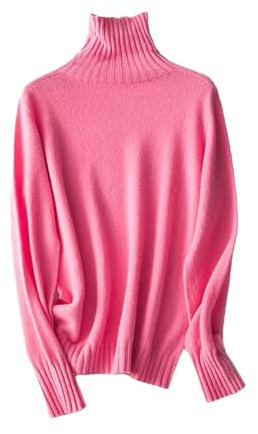 Maglione da donna a collo alto a collo alto in maglia tinta unita autunno inverno Nozioni di base Top caldo, Fucsia, S