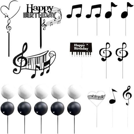 23 Pieces Music Theme Cake Inserts, Musical Note Cake Inserts, Creative Cake Decorations, Rock Theme Party Decorations