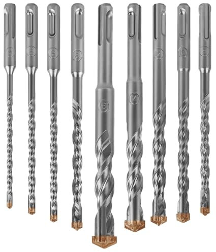 9 Piezas Juego de Brocas SDS Plus, Juego de Brocas para Hormigón con 4 Cortes, 5/6/6/8/8/10/12/14/16 x 160 mm, Profesional Brocas de Cruceta para Taladrar en Hormigón, Ladrillos, Cemento, Mampostería