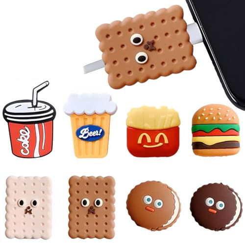XURJUMI 8 Piezas Protector de Cable de Cargador,Protector de Cable de Biscuits, Protector de Cable para iPhone Type-c USB, Lindo Ahorrador de Cable Cargador,Protector de Cable de movil
