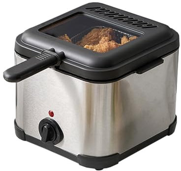 Freidora Aceite 1.5 Litros con Tapa de Cristal de Visualización, 1000W Freidora Eléctrica, Control de Temperatura de 80-190°C, Acero Inoxidable 220V 2 Colores(Silver)