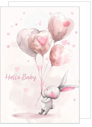 Edition Seidel Premium XXL Maxi Tarjeta de felicitación de nacimiento con sobre, formato DIN A4, tarjeta de bebé, tarjeta de eventos, tarjeta de felicitación, Hello Baby Girl, rosa (A4-E282)