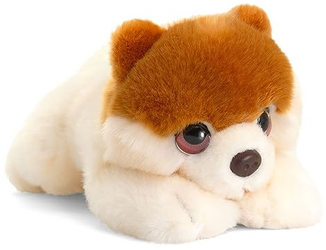 tachi Zwergspitz Plüschtier 25 cm, Stofftier Hündchen weiß beige, Kuscheltier Hund liegend