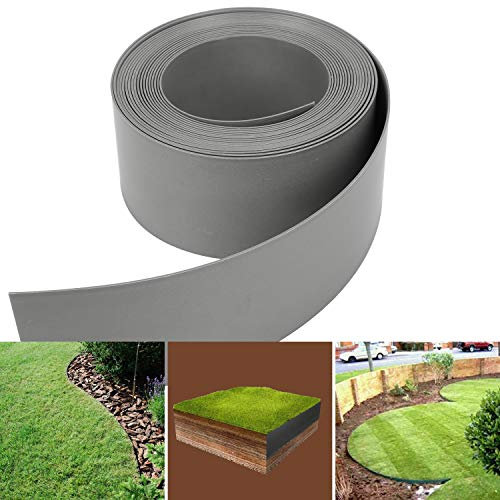 Eikuavons Rasenkante Kunststoff Mähkante Grau, Lawn Edging Roll, Gartenumrandung, Beeteinfassun, Rasenkantenband aus stabilem Plastik, Gartenzaun Beetumrandung Rasenbegrenzung(25m x 12.5cm)