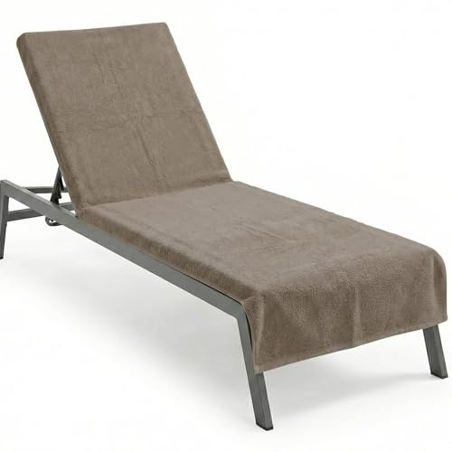 NYVI Frottee Schonbezug für Gartenliege NYVISpa 75x200 cm Taupe - Hygiene Liegestuhlauflage für Sonnenliegen Strandliegen - Handtuch Bezug - Oeko-TEX 100