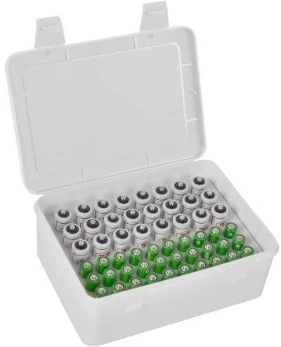 FULLCASE Battery Storage Organizer Holder Holds 54 AA AAA Batteries, Box Cases Garage Container, Home Drawer Organization Dispenser (Case Only) White