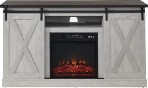 Chimenea Estilo Granja, Soporte para TV, Puerta corrediza Estilo Granero, Centro de Entretenimiento con Chimenea eléctrica y Control Remoto, Mueble para TV (marrón Oscuro)