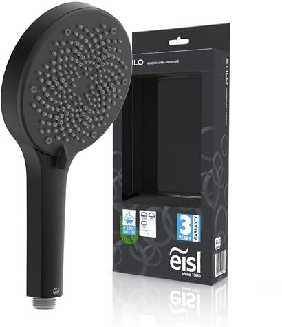 EISL STILO Handbrause DX7076, 3-fach verstellbarer Duschkopf, inklusive Wasserspardichtung, Universaler Brauseschlauchanschluss, Handbrause Dusche, schwarz