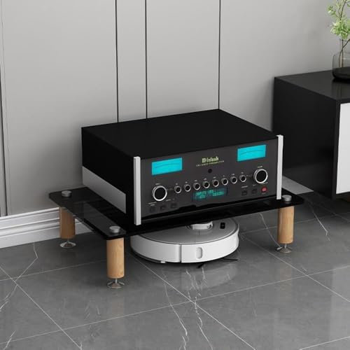 Generisch 4-stufiger HiFi-Medienschrank mit Regalen aus gehärtetem Glas – solide Holzbeine, stoßdämpfendes Design, weißes Audio-Rack für Home-Entertainment-Systeme (Größe: 1 Ebene, Farbe: Schwarz)