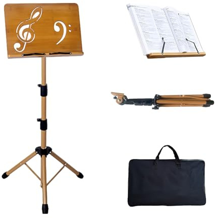 Notenständer – Tragbarer Notenständer mit Tragetasche, verstellbarer Schreibtisch-Bücherständer aus Holz & Metall, Podium-Lekterpult-Halter für Gitarre, Ukulele, Violinenspieler