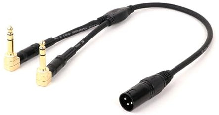 ROBAUN 3Pin XLR Male/Female To Dual 6.35 1/4'' Stereo Cable Right Angled Double Y Splitter 1/4 TRS To XLR Audio Adapter Cord(BK-M,0.29m)