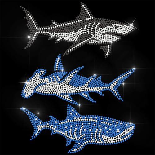 ANATTASOUL Bügeleisen Auf Strass Transfer Aufkleber 29.7×21 CM Kristall Bügelaufkleber Hai Strass Patch Für Kleidung Hut Tragetasche DIY Kunsthandwerk Geschenke Festival