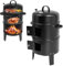 BRRIDE Räucherofen 3 in 1 BBQ Smoker Grill Holzkohlegrill Räuchertonne Räuchergrill mit Deckel & Thermometer, Gartengrill Rundgrill Grilltonne Ø 40 cm 3 Etagen Barbecue Smoker