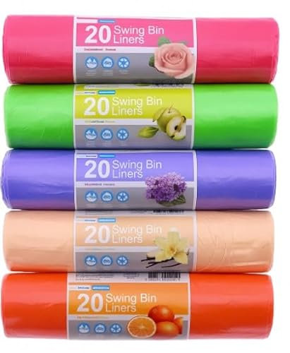Blue Finch Lot de 100 sacs poubelle parfumés, grande capacité de 50 L, chacun avec poignées à nouer, parfaits pour une utilisation quotidienne à la maison, au bureau, dans la cuisine et la salle de