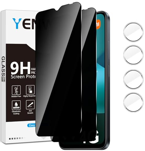 Yenwen Protector de Pantalla Privacidad para Xiaomi Redmi 15C 4G / 5G, 2 Piezas Anti-Espía Cristal Templado + 2 Piezas Protector Cámara para Redmi 15 C, 9H Dureza Anti-Arañazo Sin Burbujas