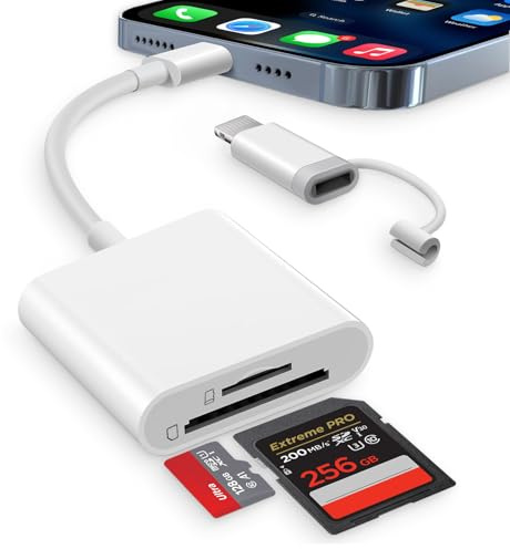 Dalimee SD-Kartenleser USB-C & Lightning mit SD und Micro SD/TF für iPhone | Apple MFi Certified, Plug-and-Play, Kartenlesegerät für iPhone15/16/17/iPad/MacBook/Laptop