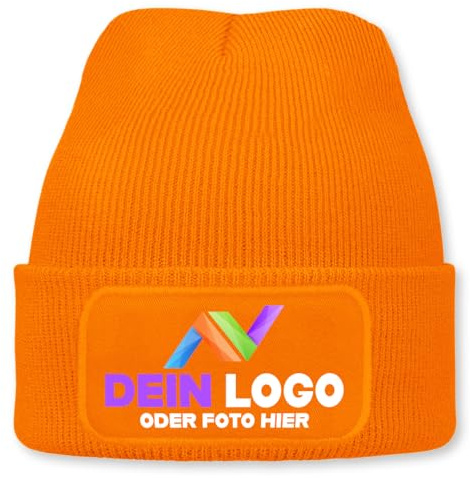 Wintermütze mit Logo personalisiert – Beanie individuell mit Wunschlogo, Text oder Foto | Strickmütze Unisex für Damen & Herren | Perfekt als Mitarbeitergeschenk, Firmengeschenk & Wintergeschenk