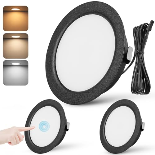 URing 3er Set LED Einbaustrahler 12V Dimmbar 55-58mm 3W Ultra Flach LED Spots 12V 3000K 4000K 6000K Deckenspots Einbauleuchten Küche Möbel Einbaustrahler Einbauspots Spot mit 2M Kabel, Schwarz