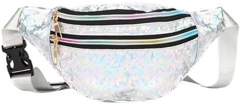 Werownsgso Bauchtasche Damen Glitzer Gürteltaschen Wasserdicht Bauchtasche 80er 90er Jahre Outfit Accessoires Stylische Hüfttasche für Festival Party Sport (Silber)