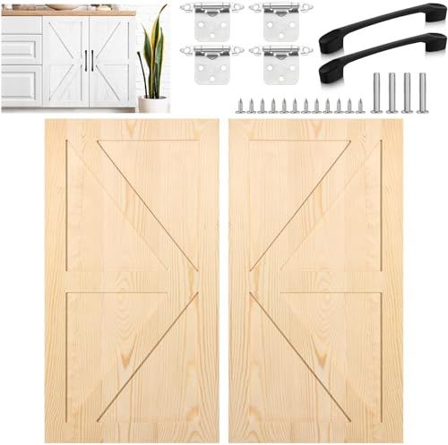 Sintuff 2 Sets 15.5'' W x 29'' H Unfinished Kitchen Cabinet Door Replacement with Hinges Handles, Shaker Cabinet Doors Front Replacement for Kitchen Bathroom Vanity Closet
