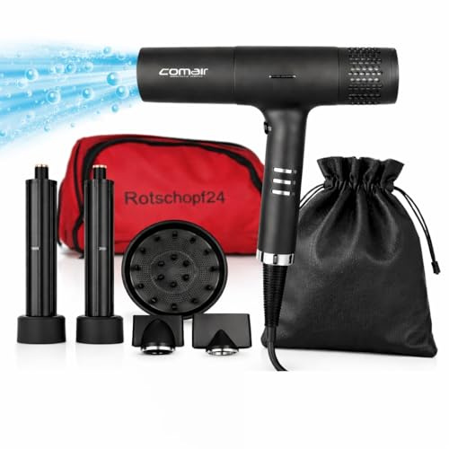 Comair T Magnetic Haartrockner Airstyler Hairtsyler, negative Ionen +Tasche | Leiser Föhn mit BLDC High-Speed-Motor 110.000 U/min, 5 Magnetaufsätze, LCD, 1200W, 3 Luftstrom- + 3 Temperaturstufen