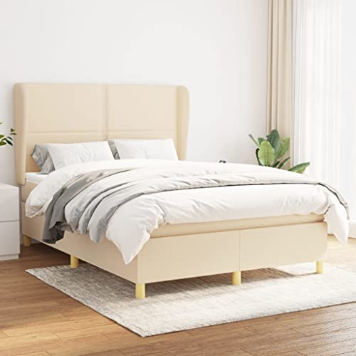 Owoxanthellate Boxspringbett Creme 140x200 cm Modernes Polsterbett im Landhausstil mit höhenverstellbarem Kopfteil und Taschenfederkernmatratze für Schlafzimmer Gästezimmer und Ferienwohnung