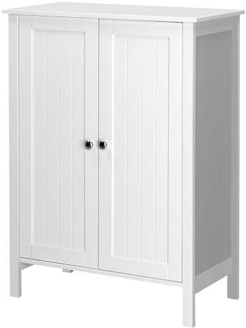 Bonnlo Bathroom Floor Storage Cabinets Free Standing, Unit & Cupboard with 1 Adjustable Shelf, 30x60x80 cm, Wooden Cabinet for Living Room Kitchen Hallway, White