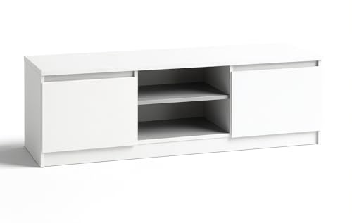 DecoNest TV-Schrank Lowboard 120 cm Matt Weiß – Moderner Fernsehschrank/TV Board aus laminierter Spanplatte mit ABS-Kanten – TV Möbel Sideboard für Wohnzimmer