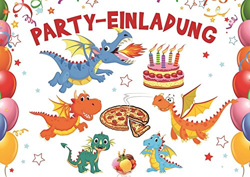 Edition Colibri 10 Drachen-Einladungen: Geburtstagseinladungen Kinder, Mädchen/Jungen, 10-er Set, Einladungskarten zum Kindergeburtstag/Pizza-Essen, Kindergarten, 4,5,6, Jahre (10863DE)
