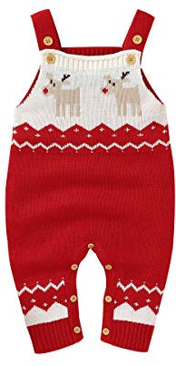 mimixiong Pagliaccetto per Neonato Maglione Natalizio Tute Abiti con Renne lavorate a Maglia (Rosso,0-6 Mesi)
