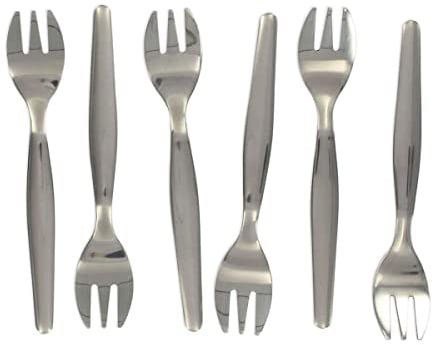 Fackelmann 32133 Lot de 6 fourchettes à huîtres, fourchette dessert, fourchettes pour huîtres, Acier inoxydable, Argenté, 12,5 cm