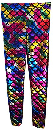Crazy Chick® New Girl's Kids Mermaid Rainbow Fish Scale Holographic Slim Fit Shiny Disco Metallic Leggings Pants Age 5-13 Years (5-6 Years)