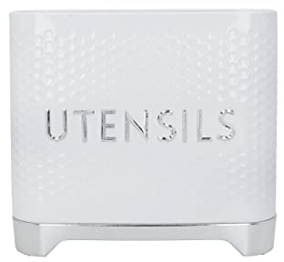 KitchenCraft Lovello Utensil Holder, Textured with Geometric Hexagon Pattern Cutlery Holder, 20 x 10 x 16 cm (8 x 4 x 7), Ice White