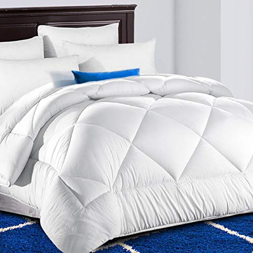 TEKAMON All Season Queen Comforter Fluffy Quilted Lightweight Reversible Down Alternative Duvet Insert with 8 Corner Tabs,Soft & Breathable Summer Winter Warm,Machine Washable White 88 x 88 inches