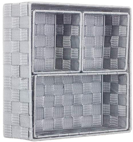 Brandsseller 4er Set Aufbewahrungsboxen - 28x28x10 cm, 26x13x9 cm, 13x13x9 cm (2x) – eckige Regalkörbe ohne Deckel – Rattanoptik, geflochten mit Metallrahmen - Hellgrau