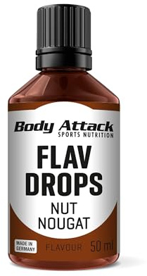 Body Attack Flav Drops®, 50 ml, Nut Nougat, Aromatropfen für Lebensmittel, zuckerfreie Flavour Drops ohne Kalorien, vegan & Qualität Made in Germany