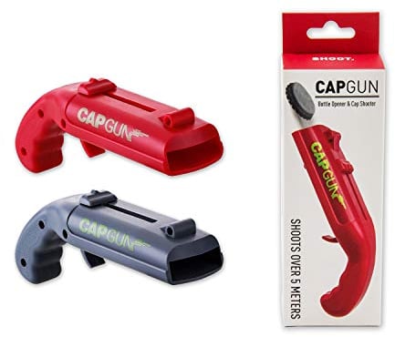 Cap Gun Launcher Shooter Bottle Opener, Beer Openers - Shoots Over 5 Meters, Red & Gray (2pcs Packed in a Box)